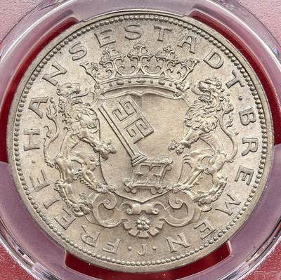 此心安处是吾乡·凡希社世界钱币微拍第三百二十期 - 荐！1906J德国不莱梅5马克大银PCGS-MS66，淡彩粉光，高分，实物上手更赞。（视频参考）