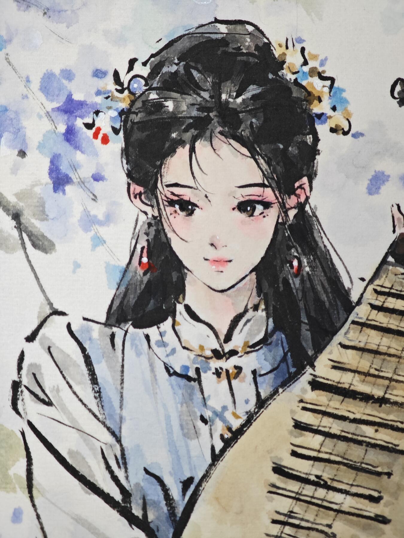 白泽拍卖卡牌手绘专场第33期（去岁千般皆如愿 今年万事定称心） 2025 迟迟手绘画 陈圆圆 尺寸：26.1cm*41cm  迟迟亲签