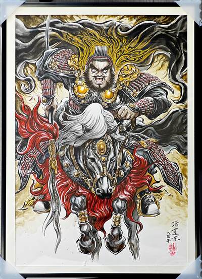 白泽拍卖卡牌手绘专场第33期（去岁千般皆如愿 今年万事定称心） - 2025 张建东手绘画 张飞 已装裱 尺寸：内26cm*38.5cm 外30cm*42.5cm  张建东亲签