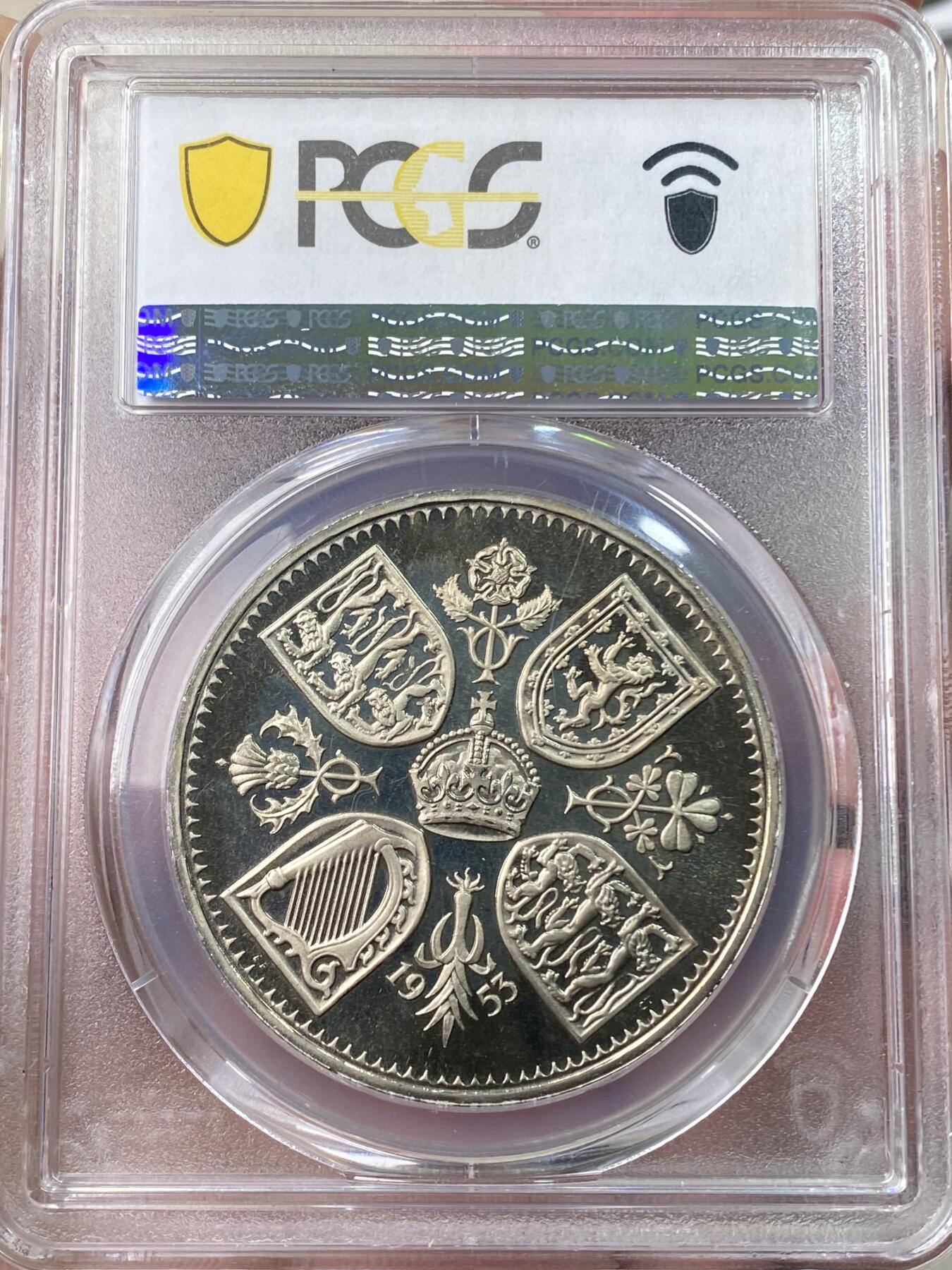 万国钱币拍卖第062期 PCGS PR66CAM 1953年英国伊丽莎白二世加冕纪念精制克朗 带CAM非常难得 双面金彩精铸镜面 英系经典加冕品种