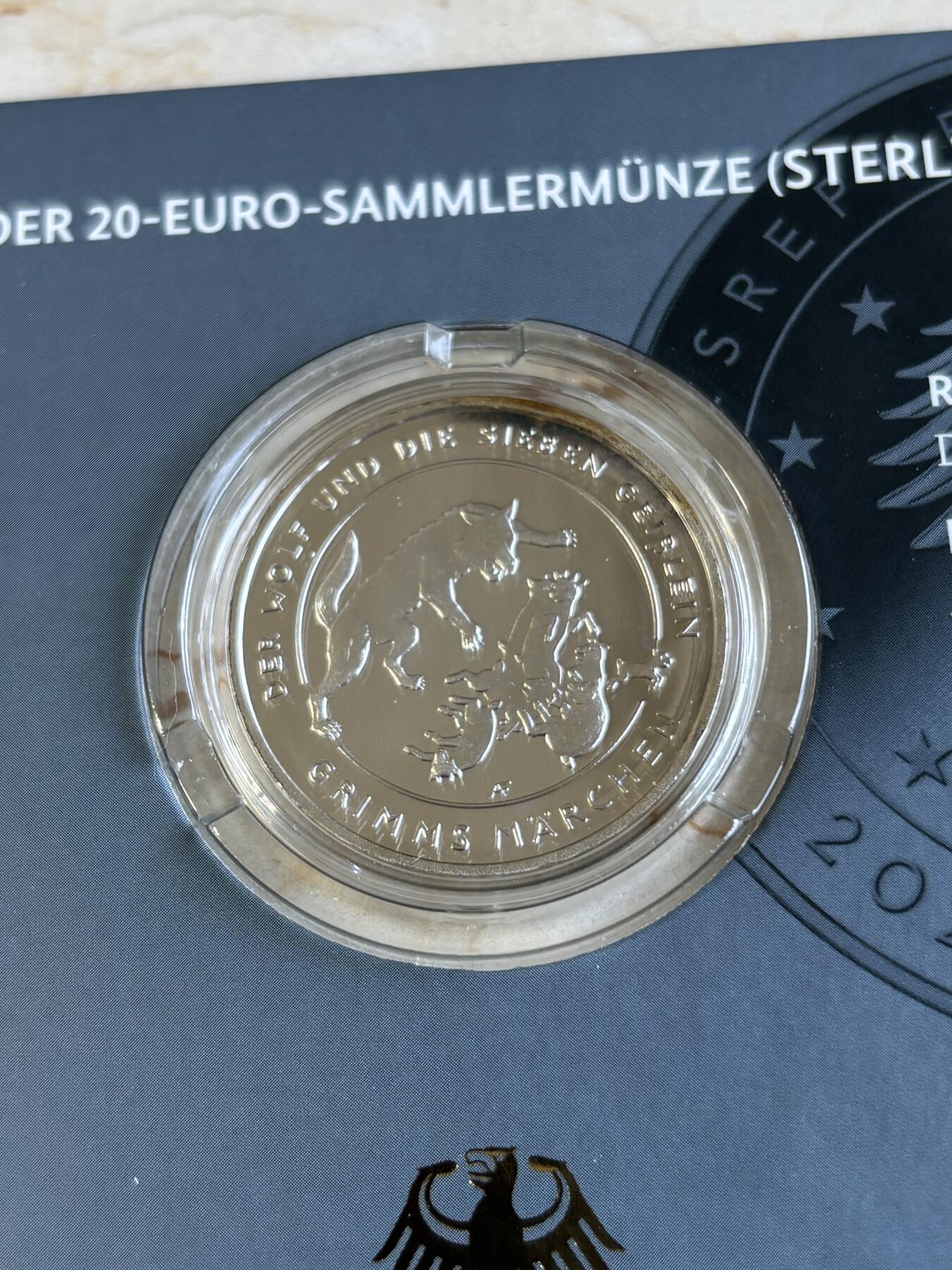 第191期拍卖 德国2020年20欧元精制银币 狼和七只小山羊（格林童话） 18克925银 卡装