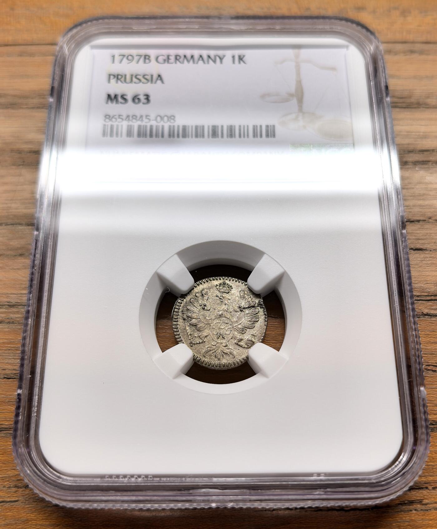 此心安处是吾乡·凡希社世界钱币微拍第三百二十期 1797德国普鲁士威廉二世王冠鹰1克鲁泽银币NGC-MS63