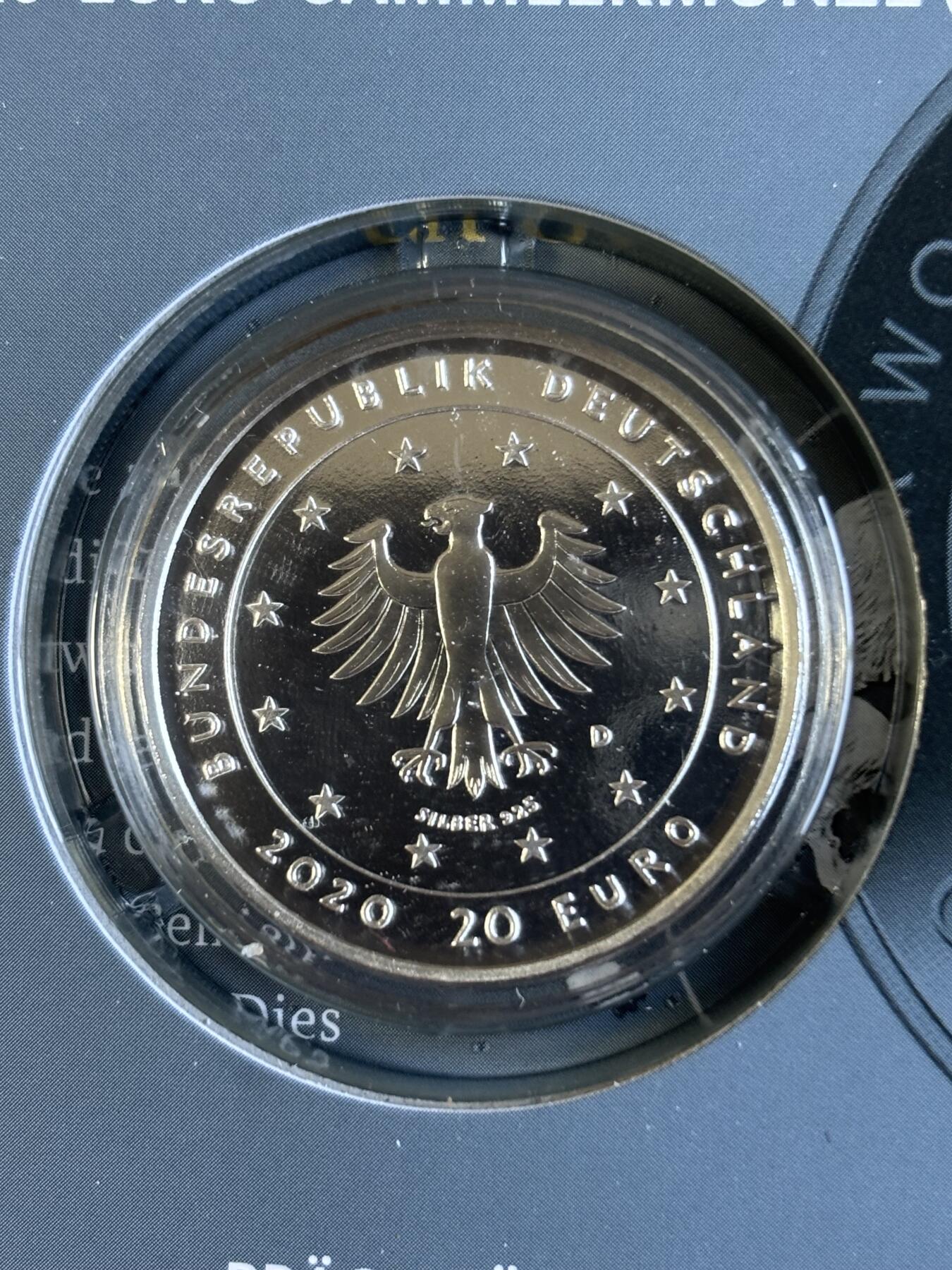 第191期拍卖 德国2020年20欧元精制银币 狼和七只小山羊（格林童话） 18克925银 卡装