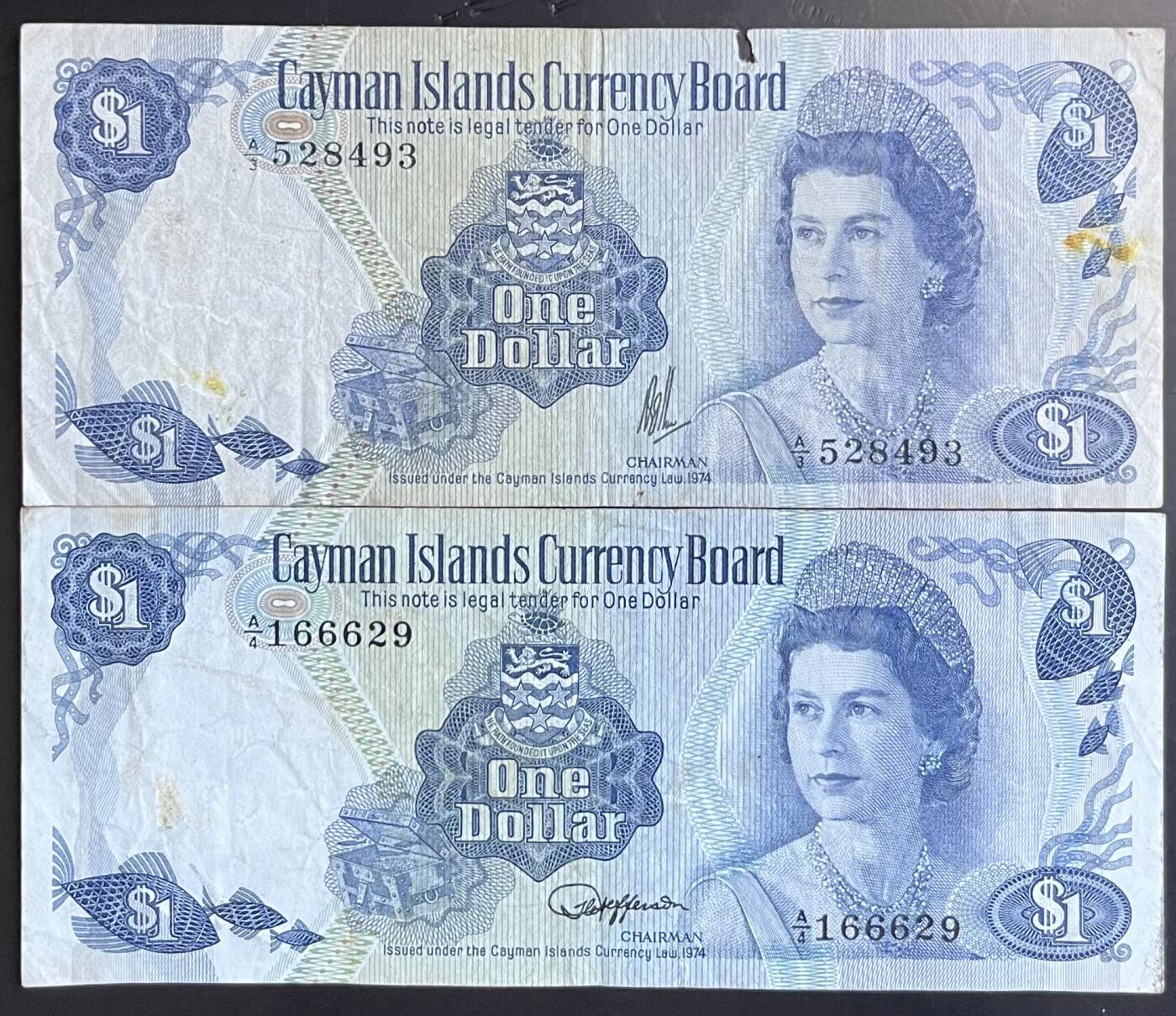 小福收藏拍卖第201期 流通品相裸钞 特惠场 本场拍卖美洲大洋洲非洲亚洲纸币【佣金仅收2% 不设最低佣金 全场包邮】 开曼群岛 1974年 1元 1组2张 