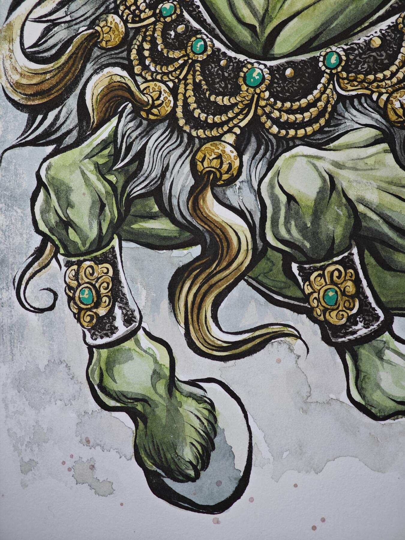 白泽拍卖卡牌手绘专场第33期（去岁千般皆如愿 今年万事定称心） 2025 张建东手绘画 马超  尺寸：27cm*39.3cm  张建东亲签