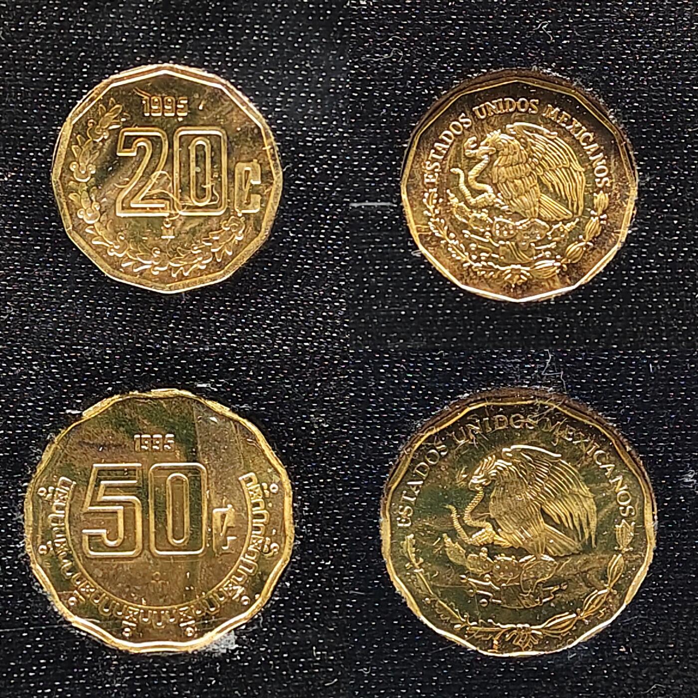 【全场包邮】纯粹捡漏拍509场 【少见】墨西哥1995年官方精制套币-盒证全-量6981-10比索为银芯精制币【28毫米11.13克92.5%】仅随套币发行