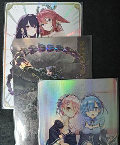 花开卡拍第61期（3月7号周六截拍，品控勿拍!!!拍品不寄存，运费5元（新疆需补运费差价或顺丰到付），自制卡难免瑕疵，可能存在轻微撞角爆边等出厂瑕疵，品控介意勿拍！） - 美少女散卡 3张，1张是艺术卡 彩闪