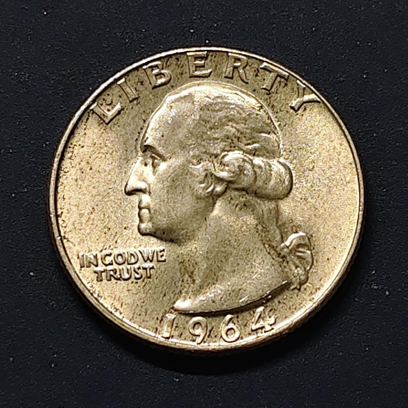 【全场包邮】纯粹捡漏拍508场 美国1964年华盛顿25分银币【24.3毫米6.25克90%】