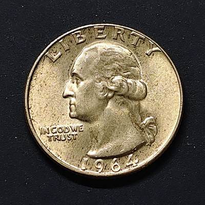 【全场包邮】纯粹捡漏拍508场 - 美国1964年华盛顿25分银币【24.3毫米6.25克90%】