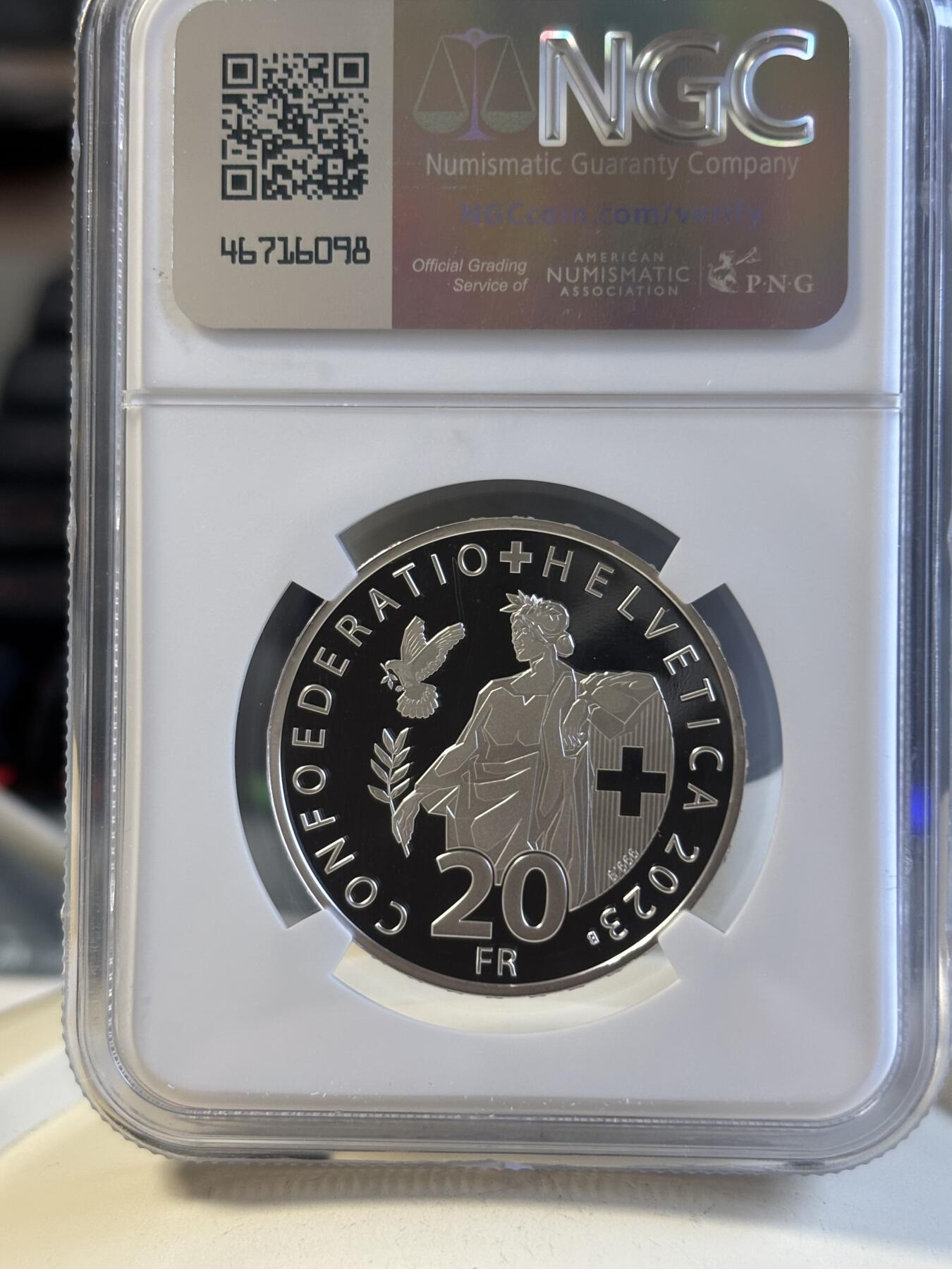 第191期拍卖 瑞士2023年联邦175周年纪念银币NGC-PF69,999银，20克