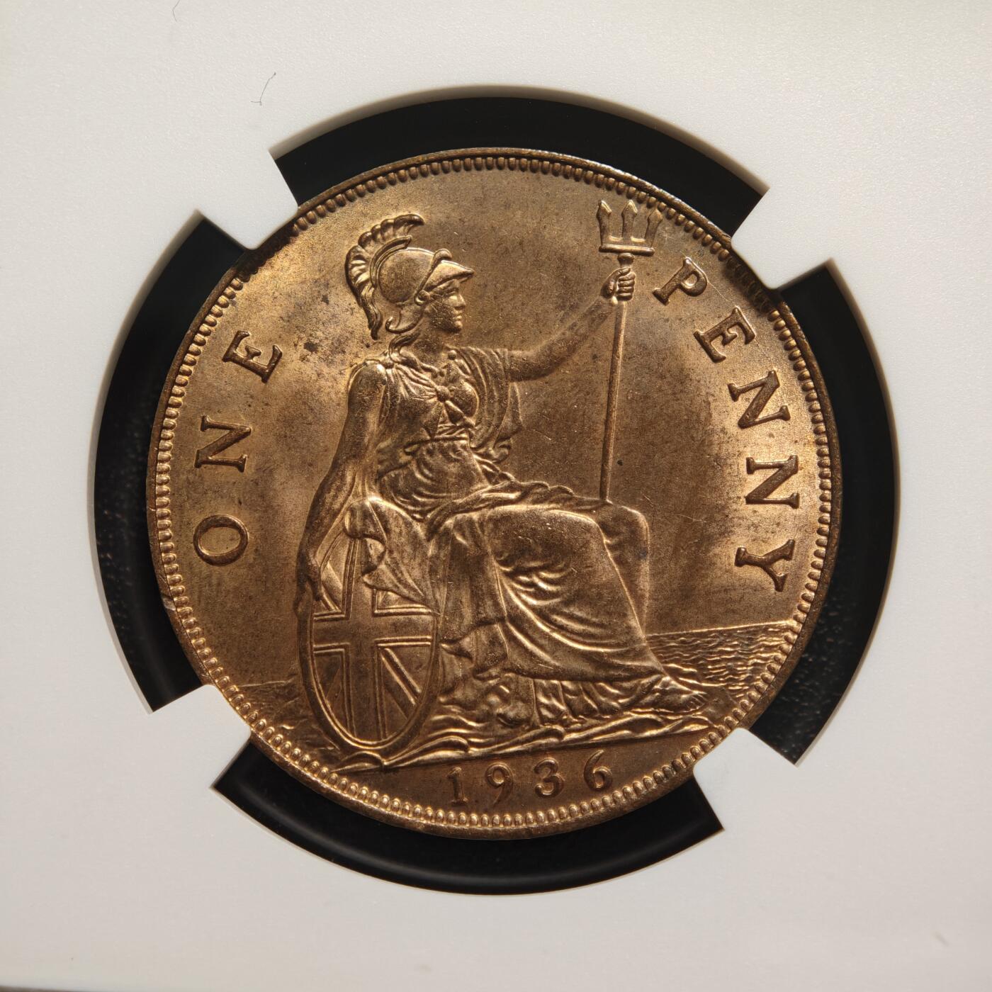 【德藏】世界币章拍卖第166期（拍品征集中~欢迎藏友联系） 1936年 英国乔治五世1便士铜币 NGC MS64RB 原光十足