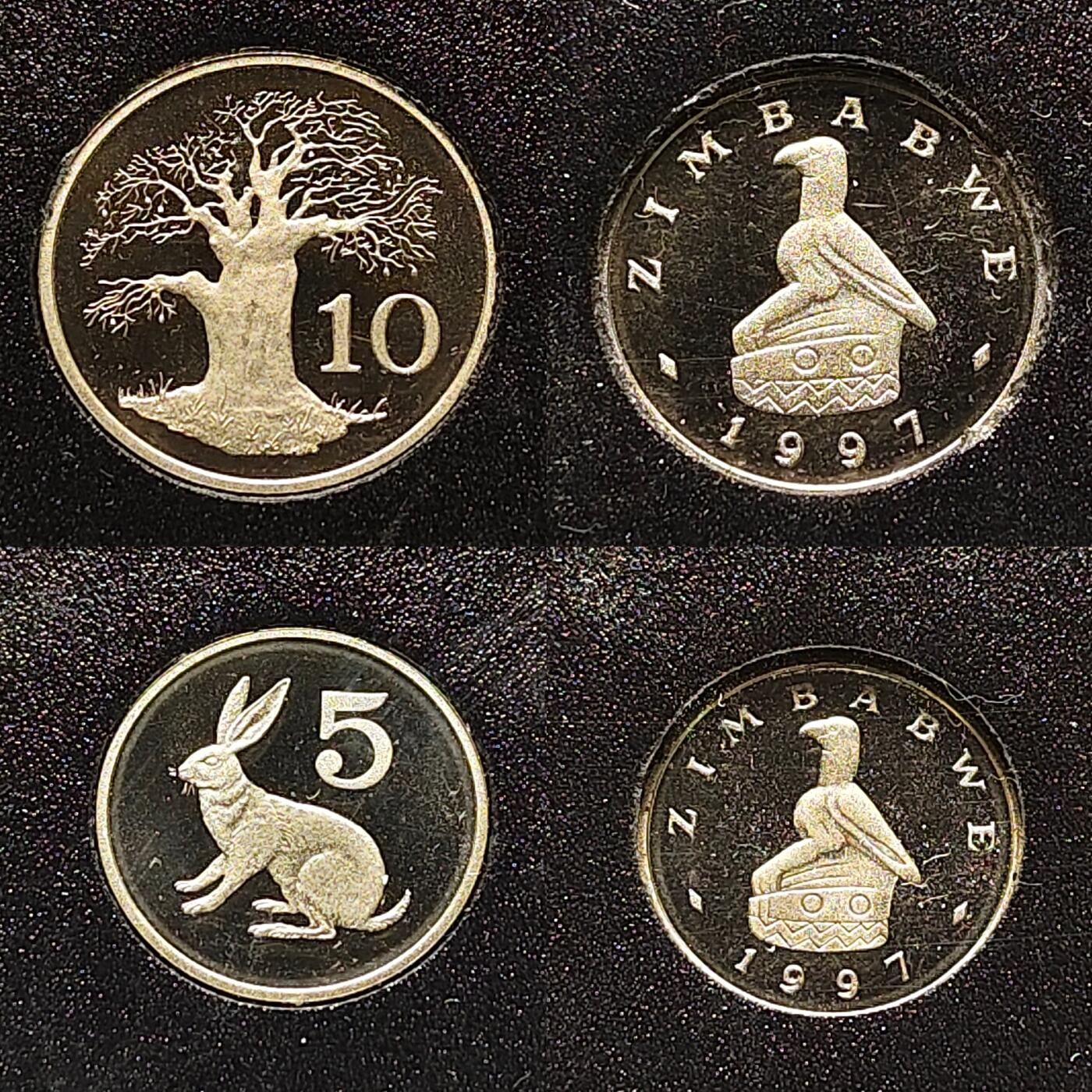 【全场包邮】纯粹捡漏拍509场 【少见】津巴布韦1997年官方精制套币-盒证全-量5500