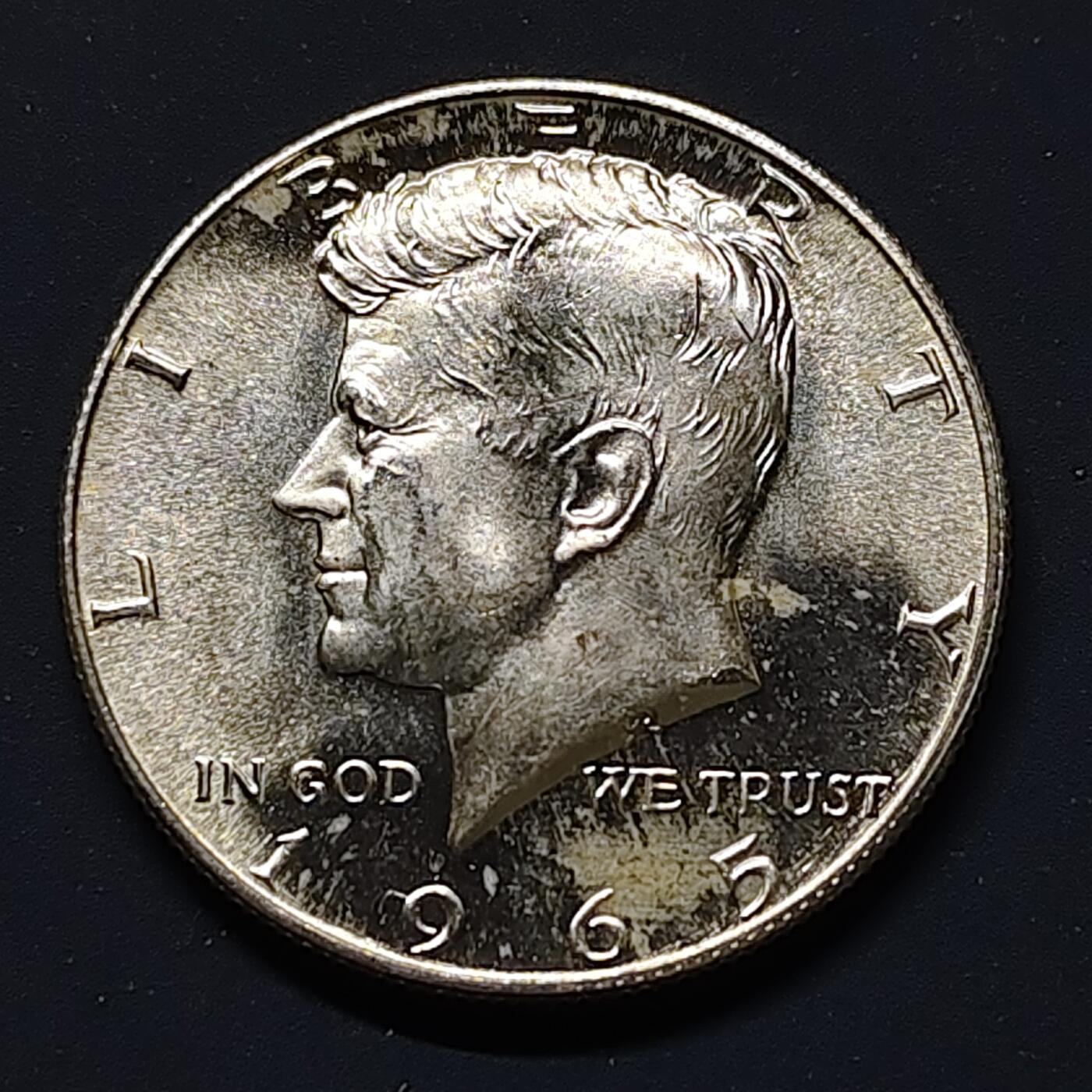 【全场包邮】纯粹捡漏拍508场 美国1965年肯尼迪半元银币【30.6毫米11.5克40%】