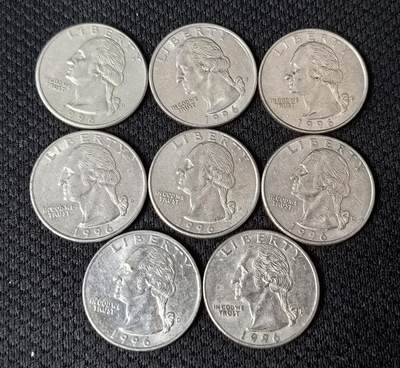 外国优质老铜币银币，正月十二晚九点倒数截拍，满百包邮可寄存，持续收拍 - 美国1996年1/4美元8枚