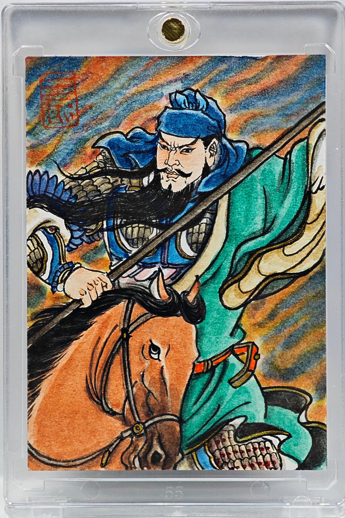 白泽拍卖卡牌手绘专场第33期（去岁千般皆如愿 今年万事定称心） 2026 卢艺丰手绘卡 关羽像  卢艺丰背彩绘 卡砖封装