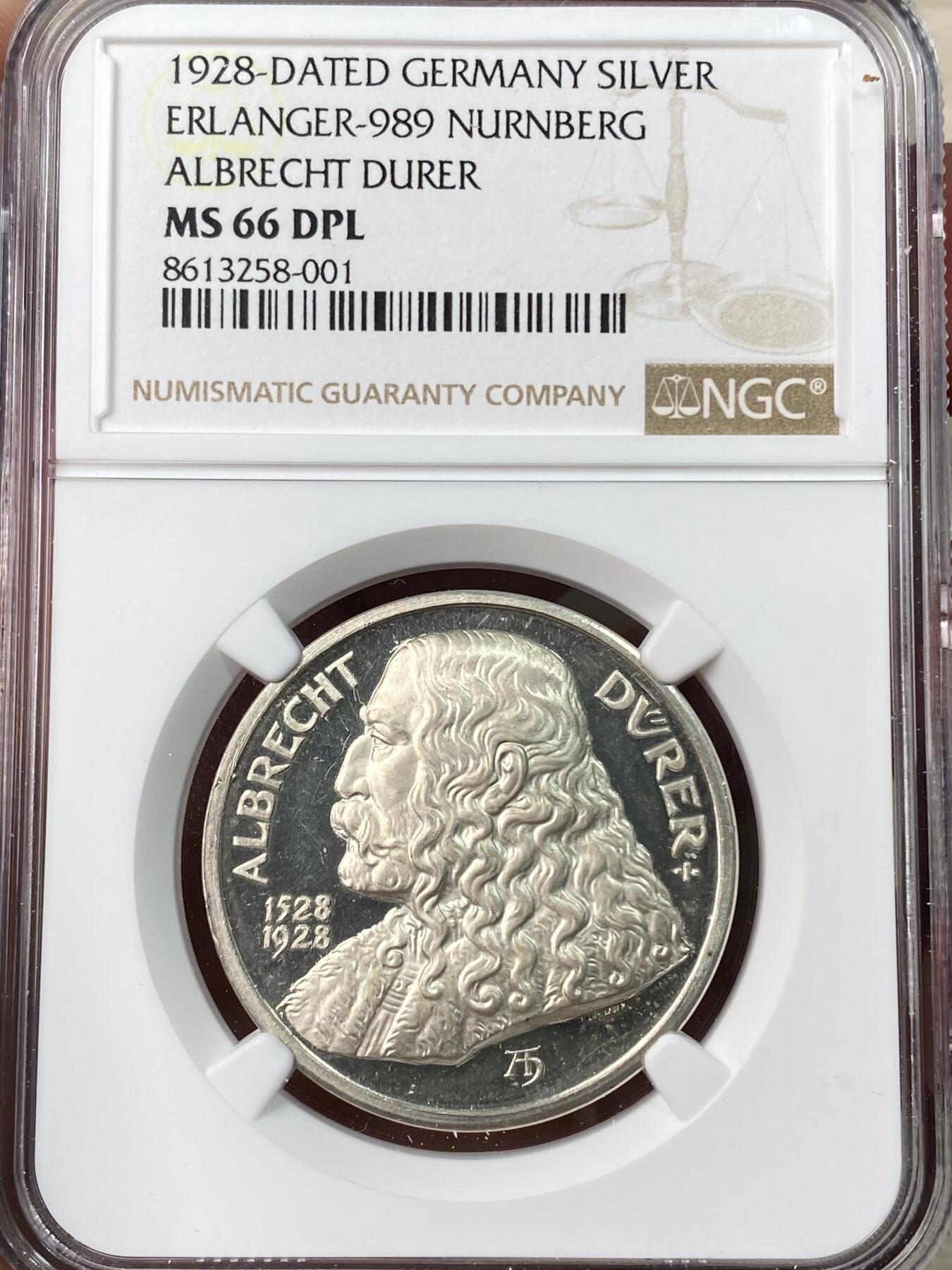 万国钱币拍卖第062期 NGC MS66DPL 1928年德国版画画仙丢勒逝世400周年纪念银章 满喷砂深度精铸镜面 此品种难得一见的顶级收藏状态