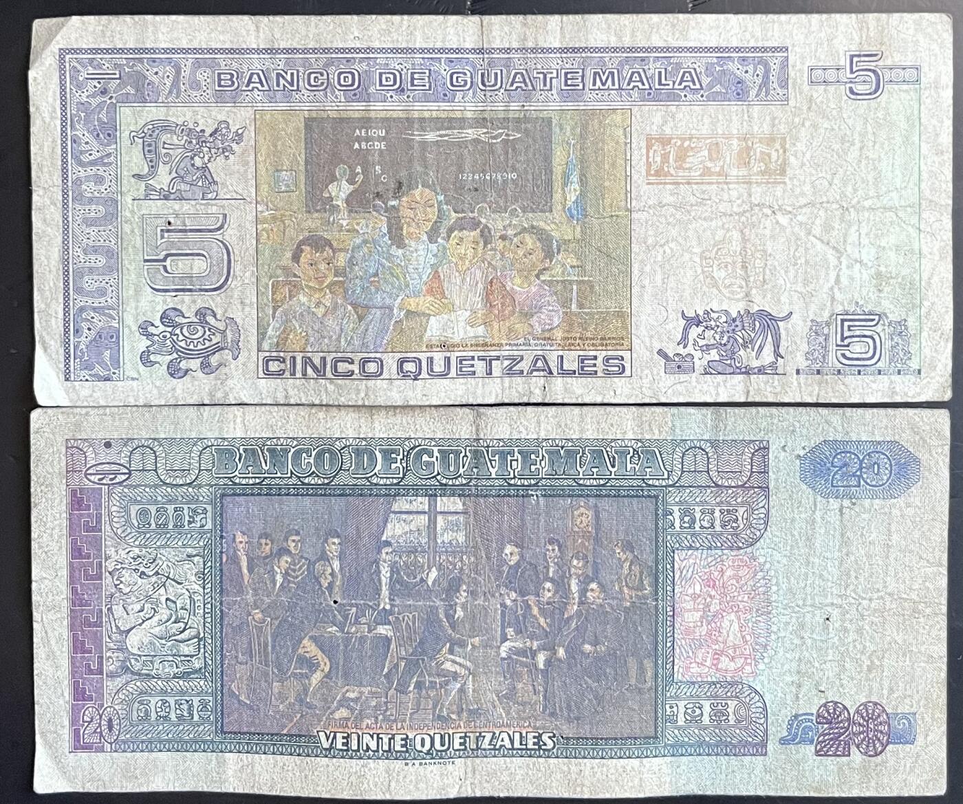 小福收藏拍卖第201期 流通品相裸钞 特惠场 本场拍卖美洲大洋洲非洲亚洲纸币【佣金仅收2% 不设最低佣金 全场包邮】 危地马拉 1995年 5+1992年 20格查尔 1组2张 