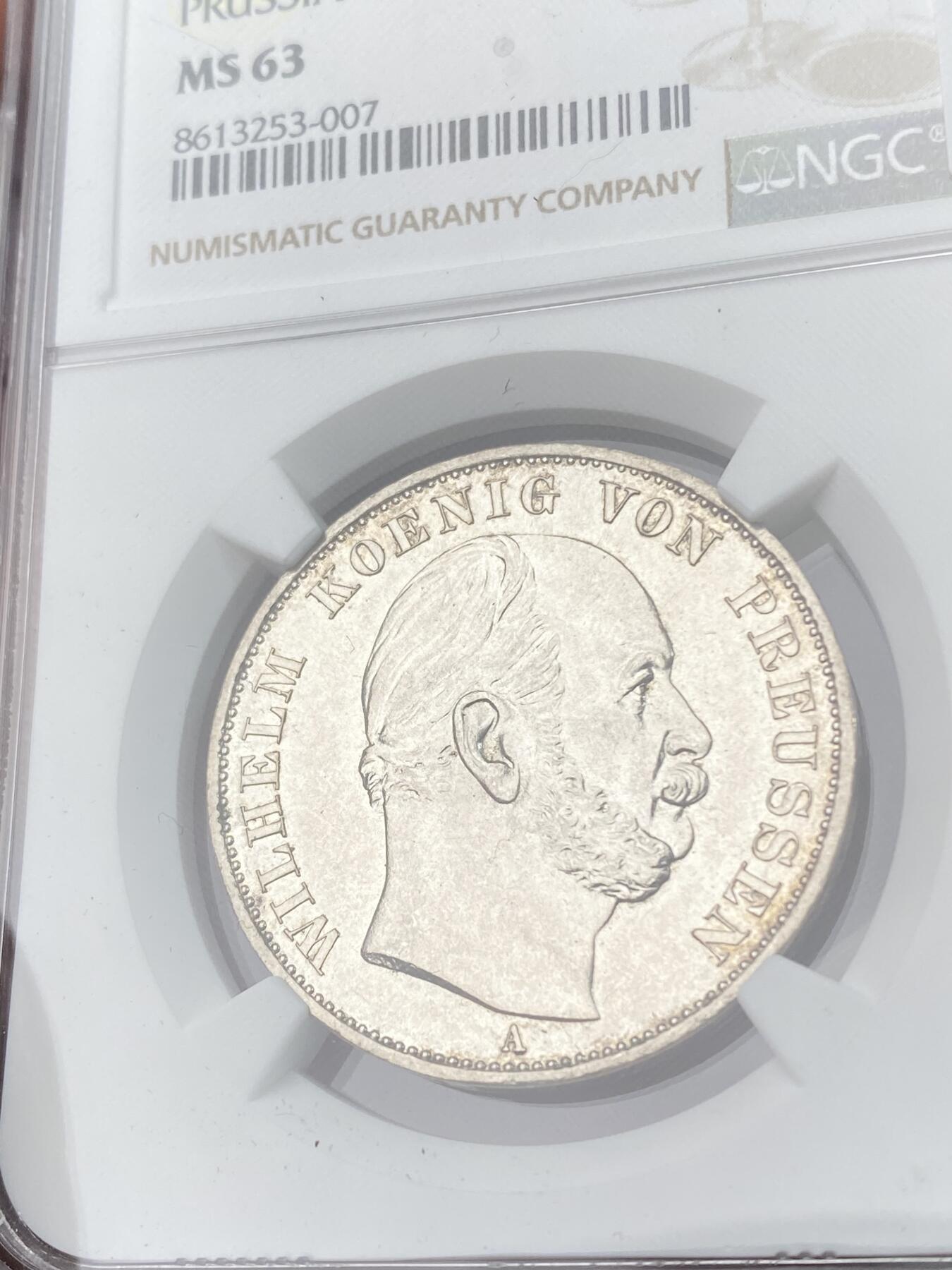 万国钱币拍卖第062期 NGC MS63 1871年德国普鲁士普法战争胜利泰勒 原光全深打非常难得 女武神五官细节纤毫毕现 银霜转光淡彩环绕收藏级