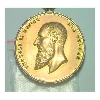 比利时1894年 利奥波德二世高浮雕精制大镀金章 50MM - 比利时1894年 利奥波德二世高浮雕精制大镀金章 50MM