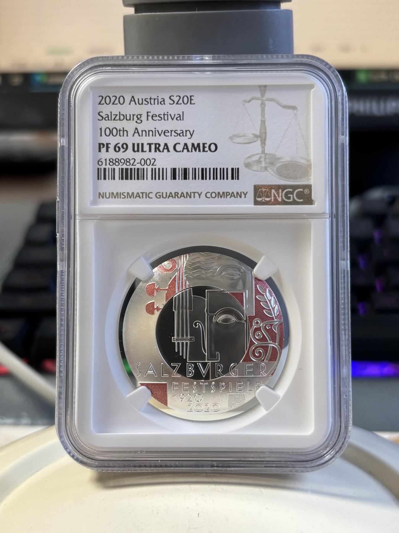 第191期拍卖 获奖奥地利2020年萨尔茨堡音乐节弧形银币NGC-PF69，925银，22.42克，发行量30000枚