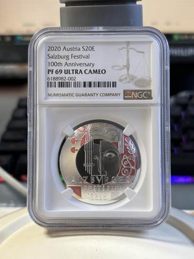 第191期拍卖 - 获奖奥地利2020年萨尔茨堡音乐节弧形银币NGC-PF69，925银，22.42克，发行量30000枚