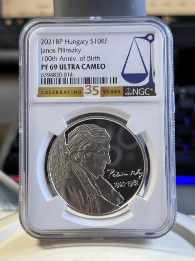 第191期拍卖 - 匈牙利2021年作家纪念银币NGC-PF69特殊标，925银，31.46克，