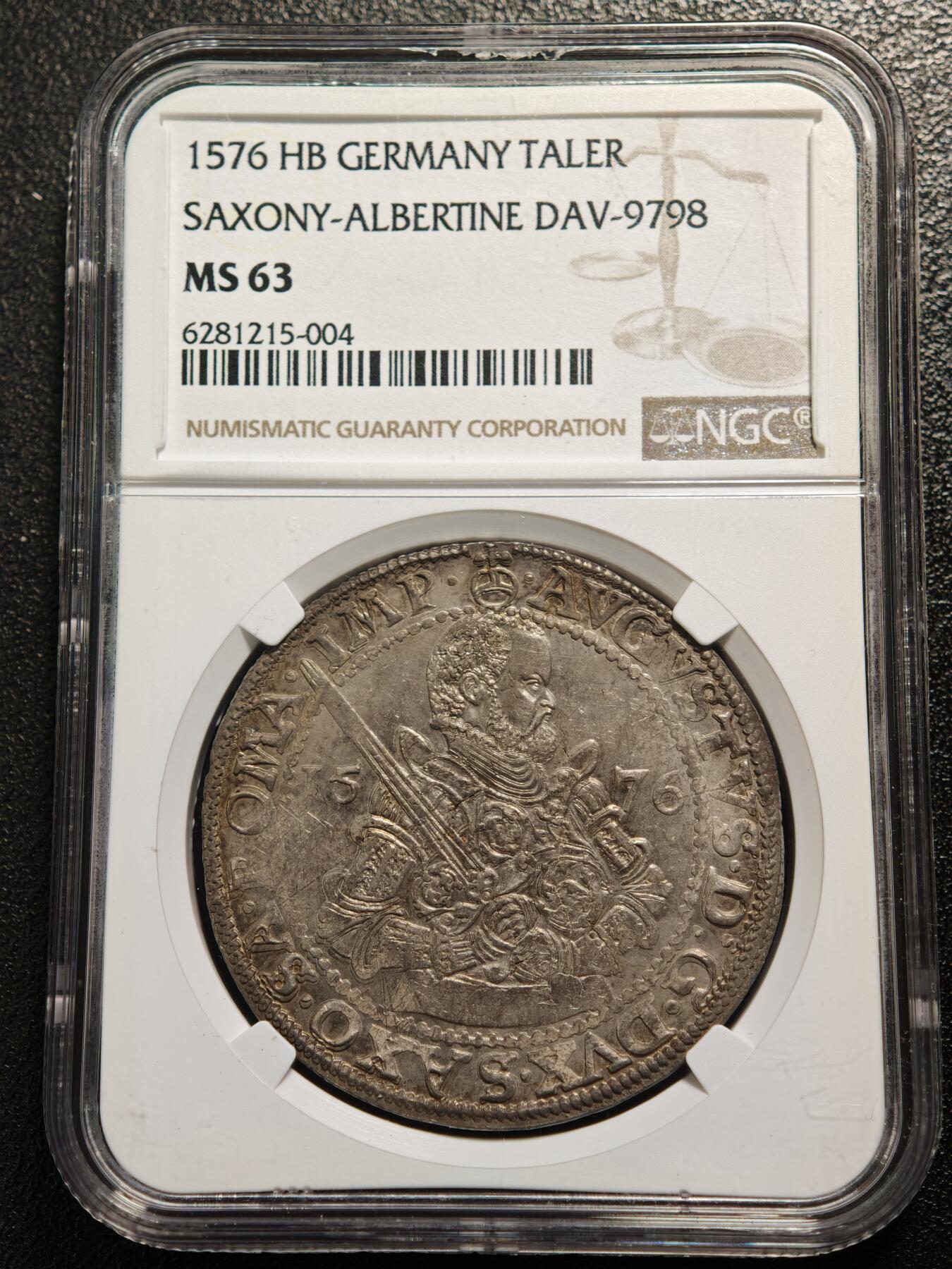 【德藏】世界币章拍卖第166期（拍品征集中~欢迎藏友联系） 1576年 德国萨克森老泰勒大银币 NGC MS63 罕见品种 高分及其难得