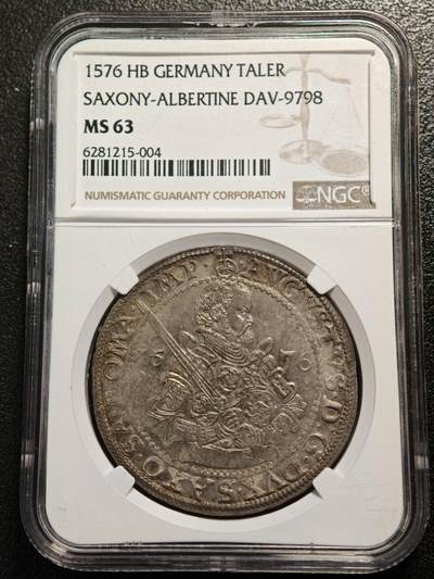 【德藏】世界币章拍卖第166期（拍品征集中~欢迎藏友联系） - 1576年 德国萨克森老泰勒大银币 NGC MS63 罕见品种 高分及其难得