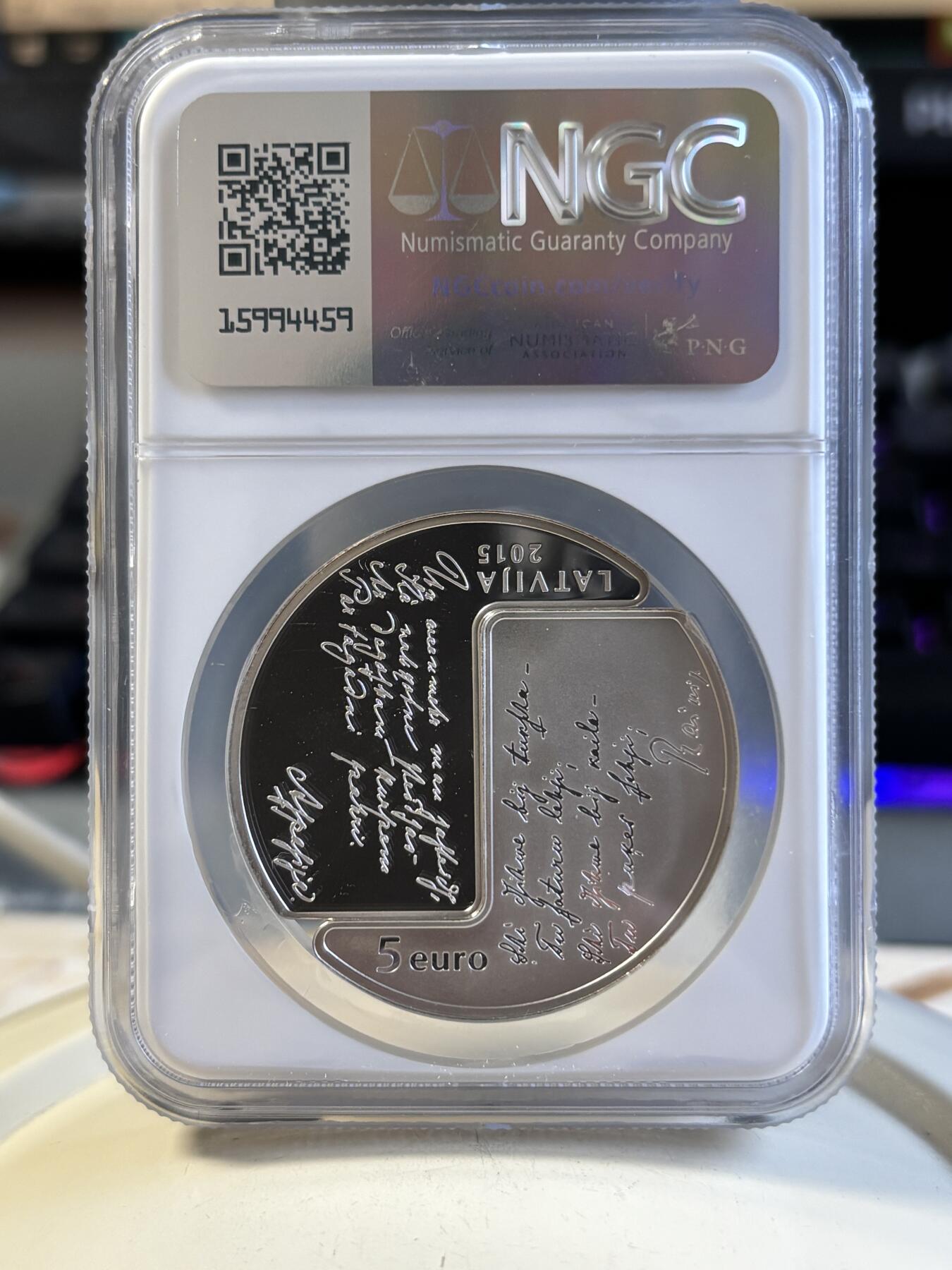 第191期拍卖 拉脱维亚2015年5欧元彩色纪念银币NGC-PF70,31.47克，925银，发行7000枚