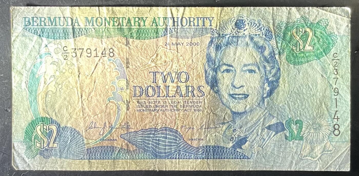 小福收藏拍卖第201期 流通品相裸钞 特惠场 本场拍卖美洲大洋洲非洲亚洲纸币【佣金仅收2% 不设最低佣金 全场包邮】 百慕大 2000年 2元 首年份 
