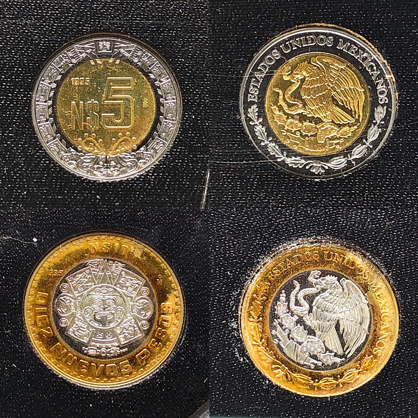 【全场包邮】纯粹捡漏拍509场 【少见】墨西哥1995年官方精制套币-盒证全-量6981-10比索为银芯精制币【28毫米11.13克92.5%】仅随套币发行