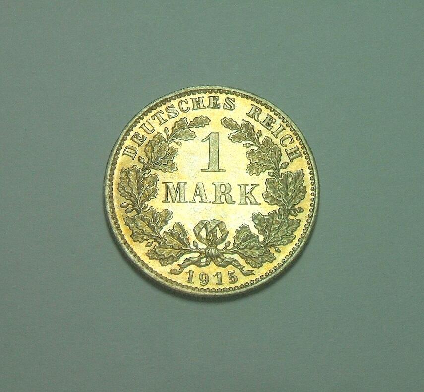 【旋风钱币】3月14日19:00准时开拍 精美欧洲币章、银币银章、第三帝国钱币等 全场包邮！ 【银】德国一战1915年D版1马克银币 精制PROOF版 黄金五彩 极其稀少