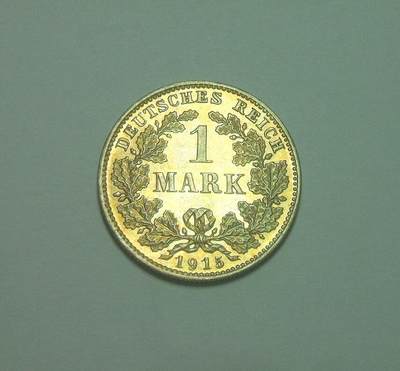 【银】德国一战1915年D版1马克银币 精制PROOF版 黄金五彩 极其稀少 - 【银】德国一战1915年D版1马克银币 精制PROOF版 黄金五彩 极其稀少