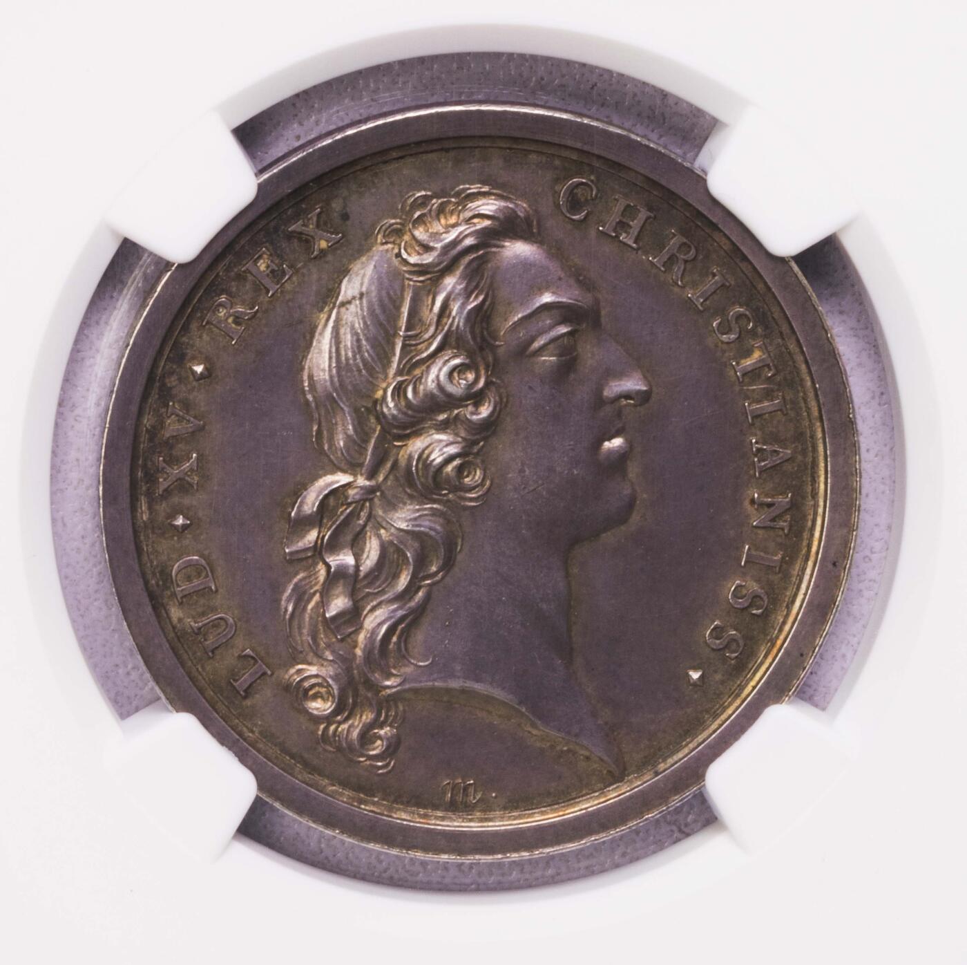 NGC-MS62 1747法国路易十五结婚银章 可爱小天使