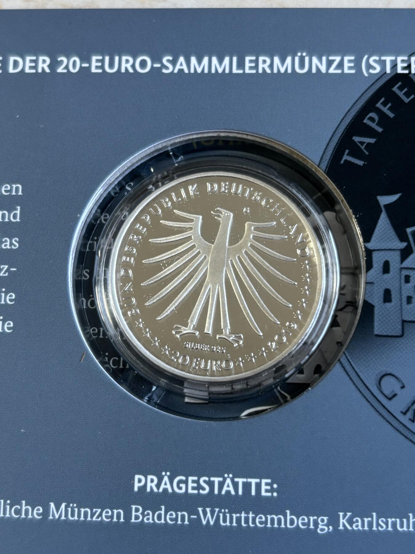 第191期拍卖 德国2019年20欧元精制银币 勇敢的小裁缝（格林童话） 18克925银 卡装