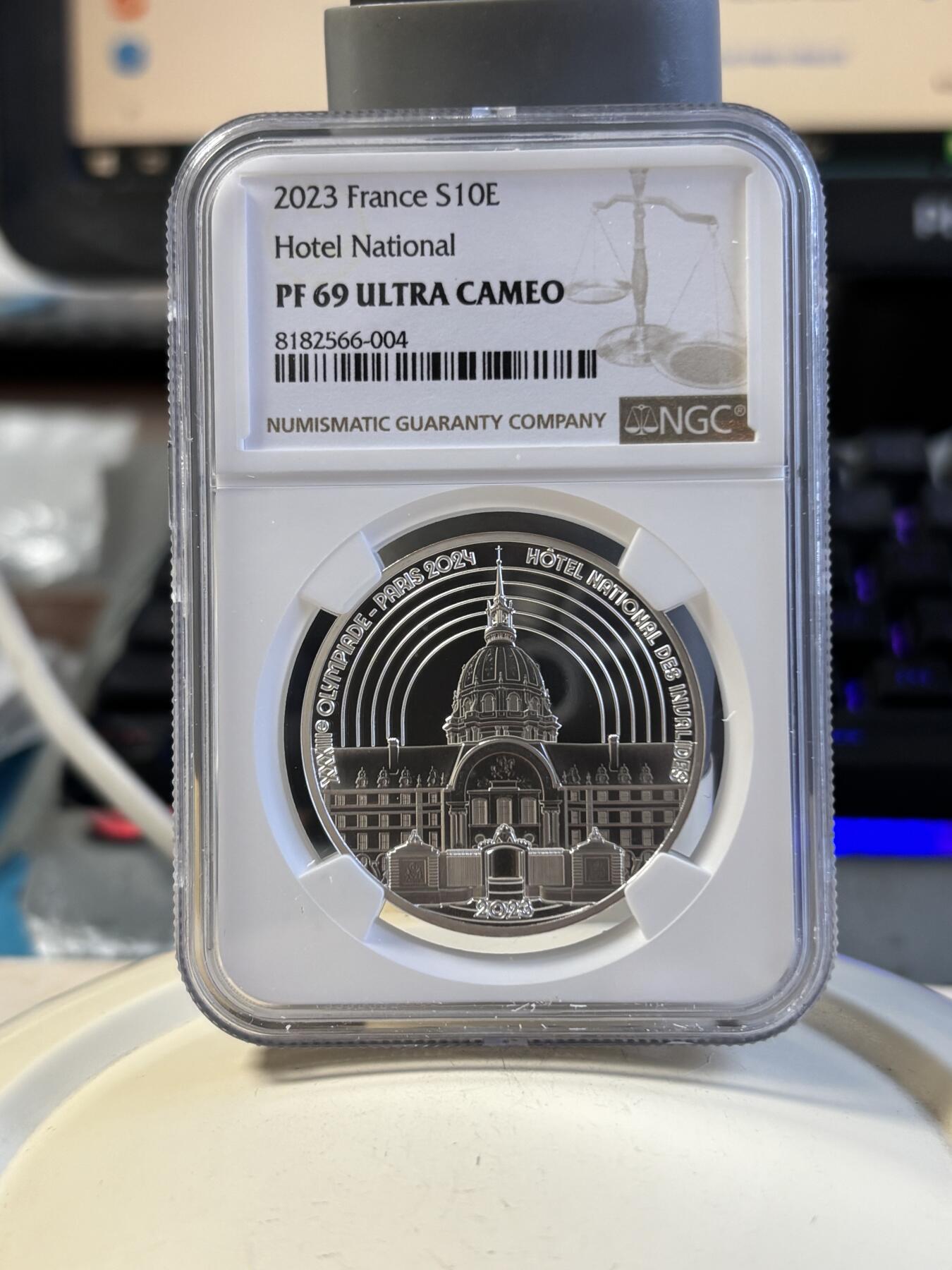 第191期拍卖 法国2023年巴黎奥运会荣军院酒店10欧元精制纪念银币NGC-PF69，999银，22.2克，发行7500枚
