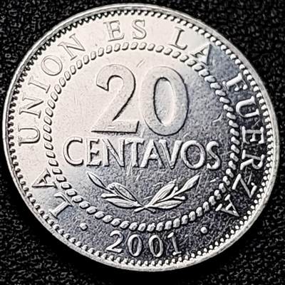 泉币菌-第204场-元宵节专场 本场拍品多 请提前出价 - 玻利维亚20分硬币 2001年 22.0毫米 3.25克