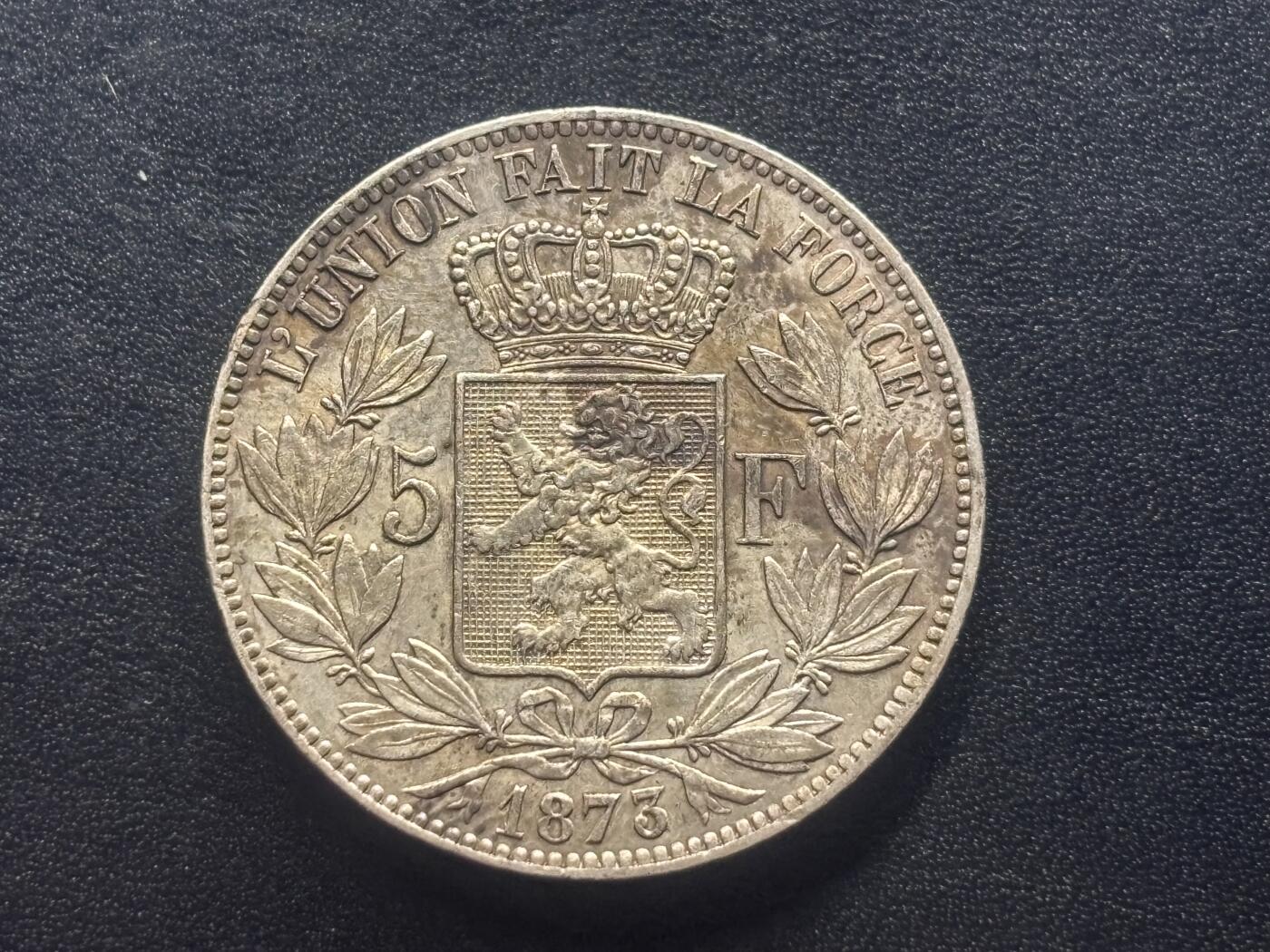 邮泉阁限时拍卖第四十二场（硬币在国外。请付邮费6元。） 比利时利奥波德二世1873年5法郎银币25克