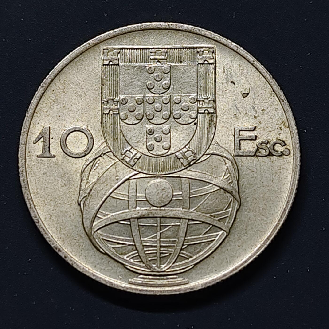 【全场包邮】纯粹捡漏拍508场 葡萄牙1954年帆船10埃斯库多银币【30毫米12.5克68%】