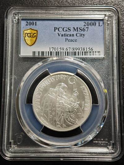 【德藏】世界币章拍卖第166期（拍品征集中~欢迎藏友联系） - 2001年 梵蒂冈和平对话2000里拉纪念银币 PCGS MS67