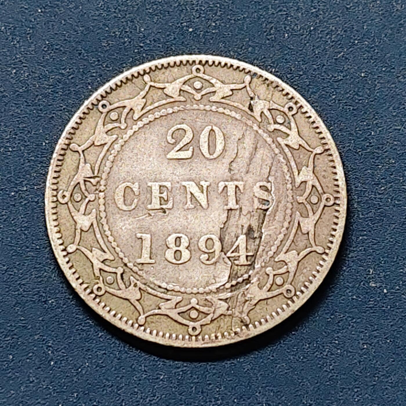【全场包邮】纯粹捡漏拍508场 纽芬兰1894年维多利亚女王20分银币【23.2毫米4.71克92.5%】