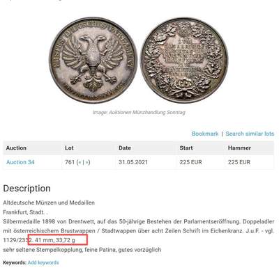 万国钱币拍卖第061期（马年首拍） PCGS SP63 1898年德国法兰克福纪念保罗教堂议会开幕50周年大银章 高浮雕法兰克福双头鹰英姿飒爽 通体原味均匀德式五彩极美 罕见品种收藏级 41mm 33.72g