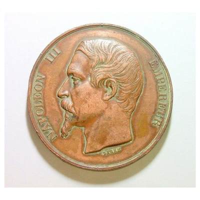 法国1857年 拿破仑三世高浮雕精制大铜章 50MM - 法国1857年 拿破仑三世高浮雕精制大铜章 50MM