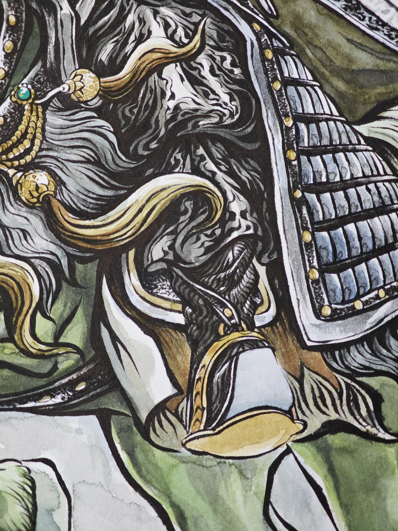 白泽拍卖卡牌手绘专场第33期（去岁千般皆如愿 今年万事定称心） 2025 张建东手绘画 马超  尺寸：27cm*39.3cm  张建东亲签