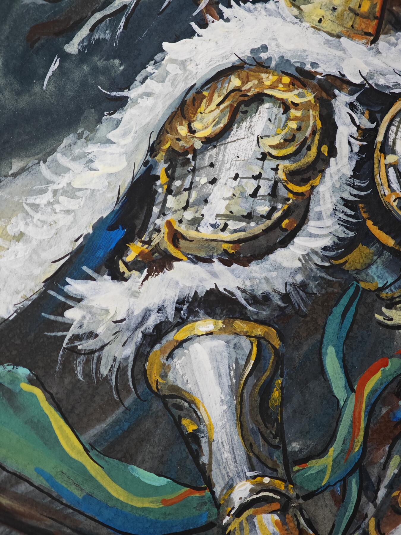 白泽拍卖卡牌手绘专场第33期（去岁千般皆如愿 今年万事定称心） 2025 马哲帆手绘画 马超 尺寸：25.3cm*36.7cm  马哲帆钤印