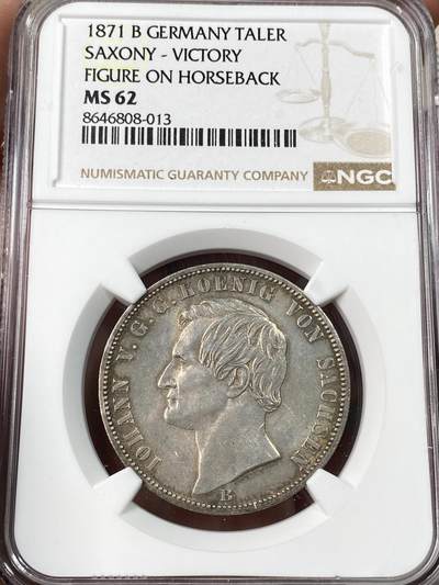 万国钱币拍卖第062期 - NGC MS62 1871年德国萨克森普法战争胜利泰勒 经典女武神骑马凯旋泰勒 原味欧陆五彩环绕 胜利系列中发行量最少品种