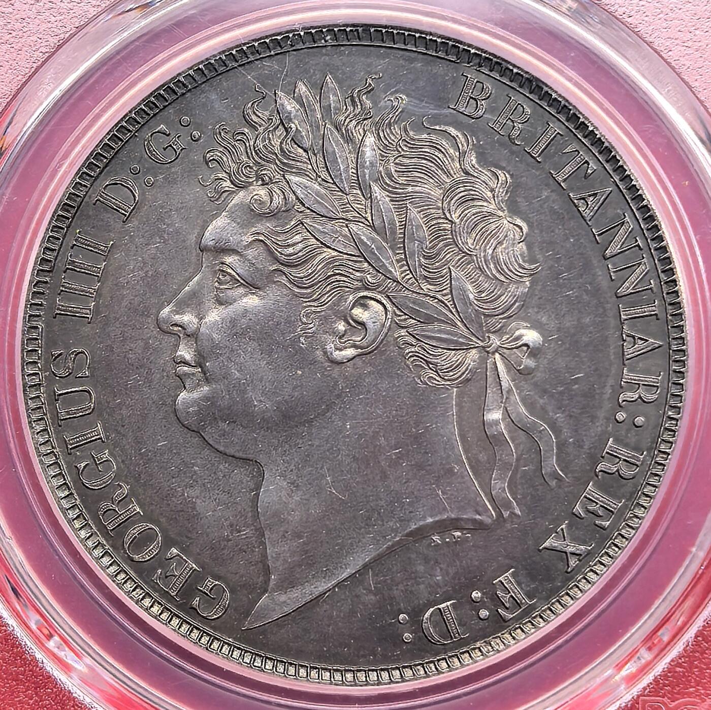 此心安处是吾乡·凡希社世界钱币微拍第三百二十期 荐！1821英国乔治四世马剑大银PCGS-MS62，黑漆古标准器，包浆醇厚味道一流，实物上手惊艳，S3805，边铭SECUNDO。（视频参考）