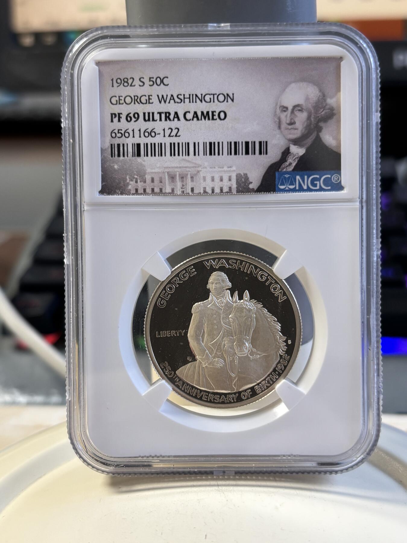 第191期拍卖 获奖美国1982年华盛顿诞辰精制银币NGC-PF69特殊标，900银，12.5克，