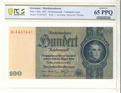 【礼羽收藏】🌏世界钱币拍卖126期 - 德国 1935年100马克 PCGS65PPQ