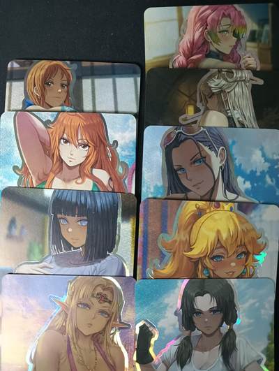 花开卡拍第61期（3月7号周六截拍，品控勿拍!!!拍品不寄存，运费5元（新疆需补运费差价或顺丰到付），自制卡难免瑕疵，可能存在轻微撞角爆边等出厂瑕疵，品控介意勿拍！） - 『卡背艺术版』茉莉 动漫 表里 纱布闪 9张